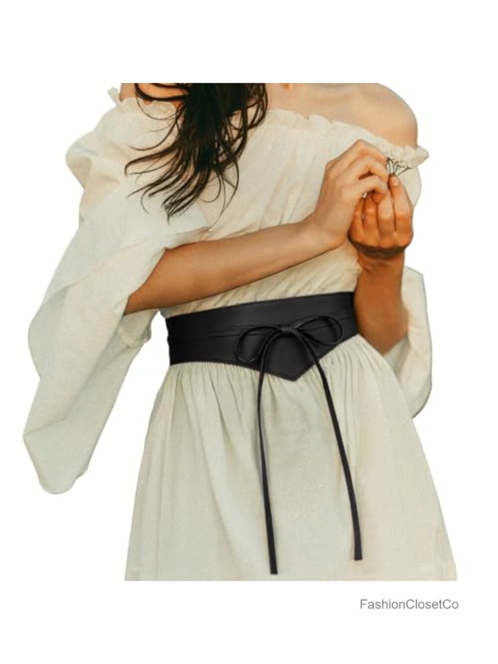 Wide PU Leather Renaissance Corset Belt Lace-Up Obi Costume Accessory